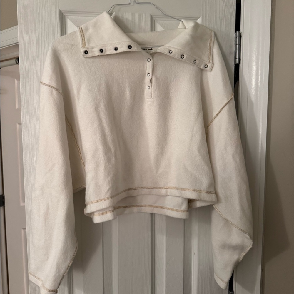 Urban Outfitters Cream Sweatshirt with Button Collar